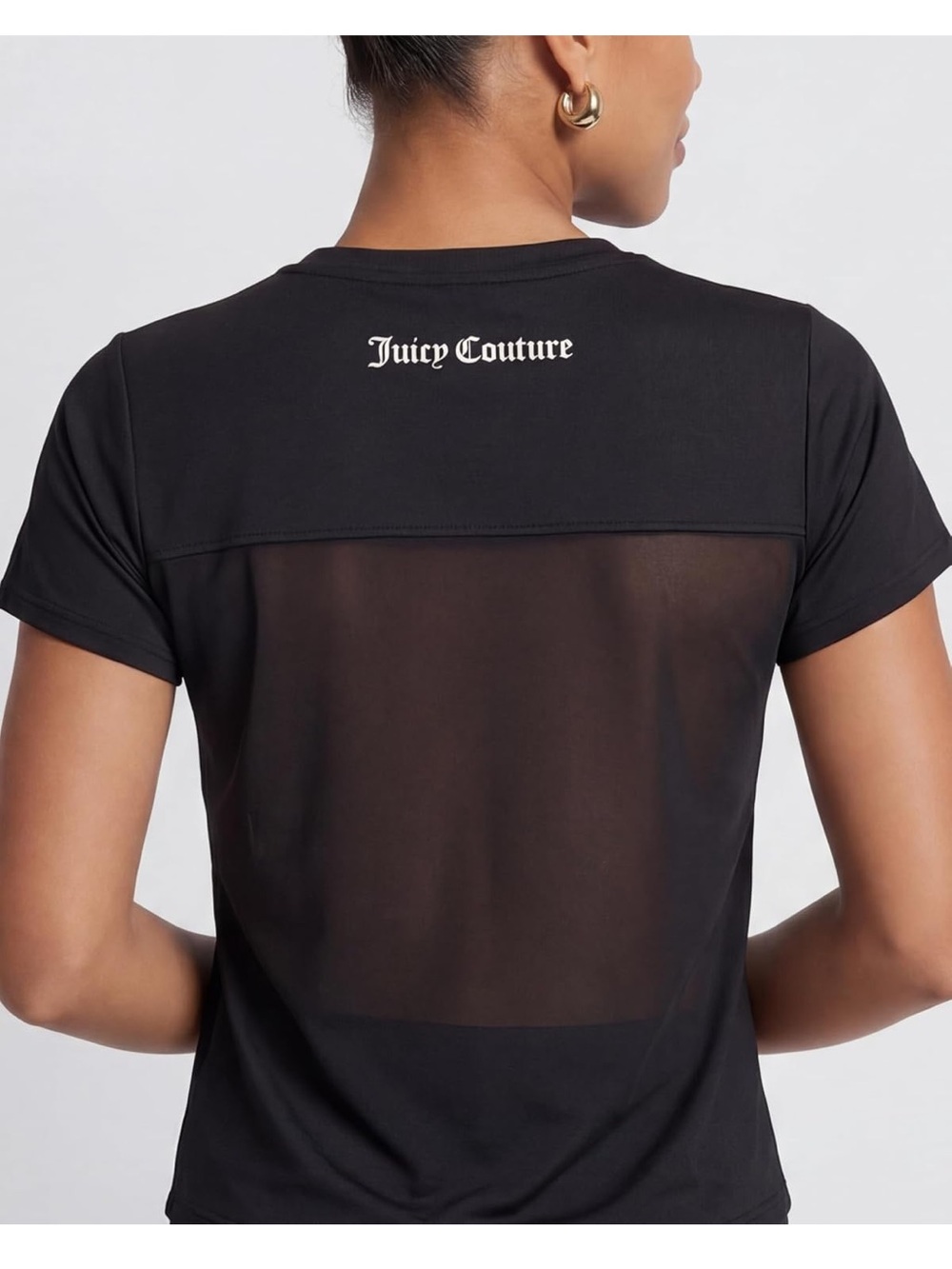 Juicy Couture Black Short-Sleeve Tee with Sheer Mesh Back, size XS, nwt